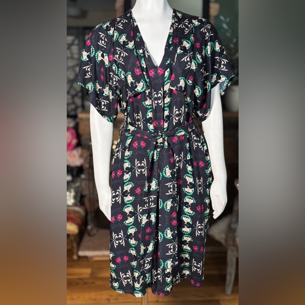 Paul & Joe Sister Purple Hermone Pleated Short Sleeve Dress w/ Sash Belt, Sz. L